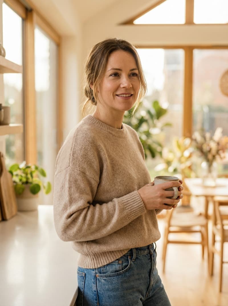 Молода мама у затишному домашньому інтер'єрі